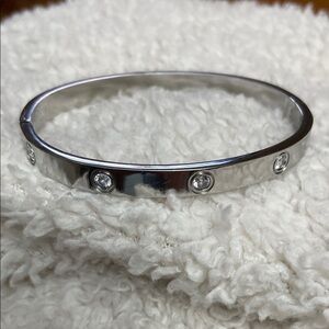 Elegant Silver Stainless Steel Bangle with Crystal Accents